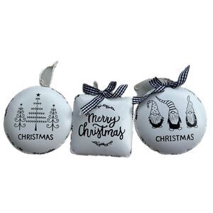 Holiday Time Merry Christmas Gnome Gingham Ribbon 3D Metal Ornament Trio